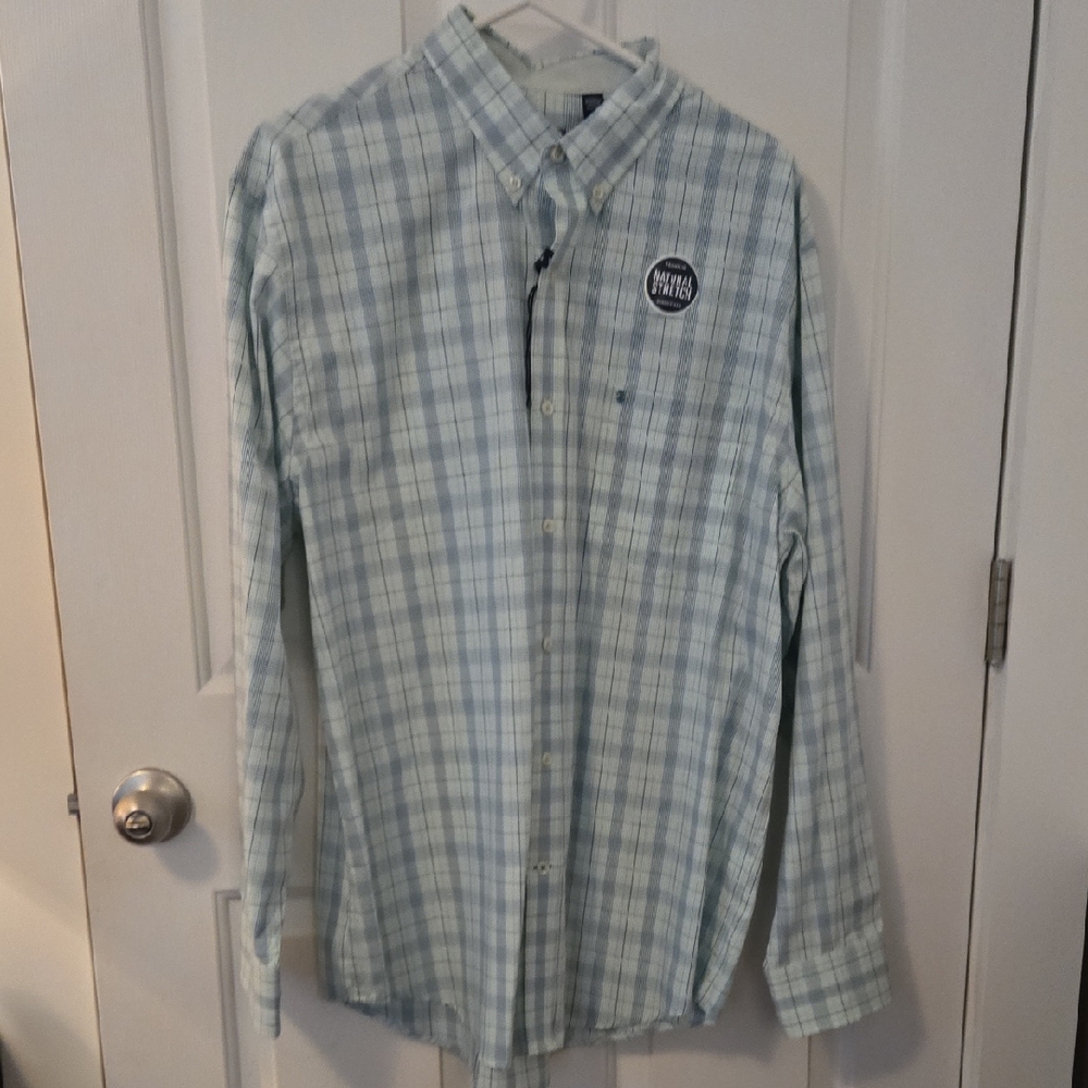Izod Men's Blue and White Plaid Shirt
